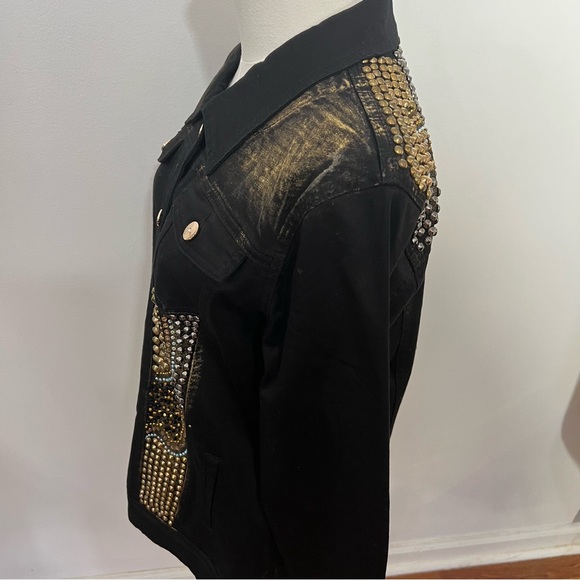 Vintage 90's Luxe Moda Black Studded Jean Jacket -- M - Picture 6 of 11